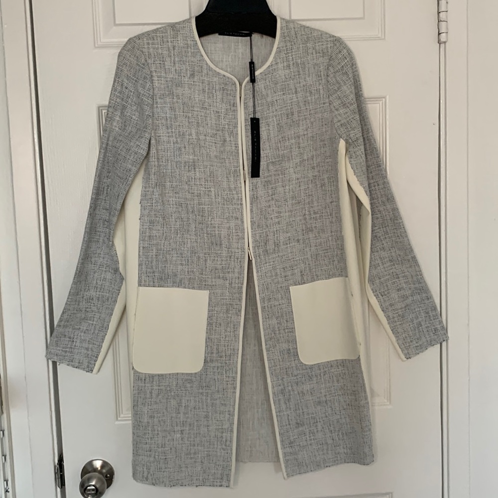 NWT Elie Tahari Pauline Melody Jacket Coat Blazer White/Grey/BlueTweed Fitted